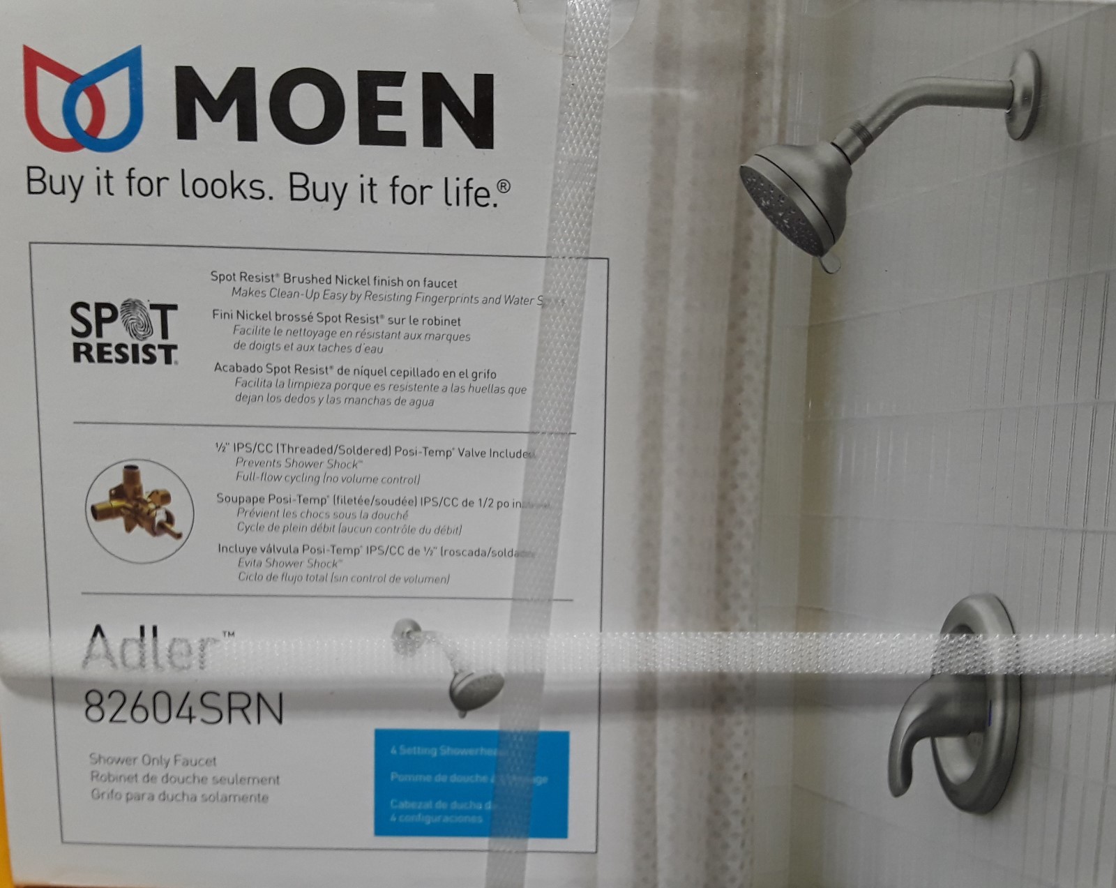 Moen Adler Spot Resist Brushed Nickel PosiTemp 1 Handle Shower Faucet