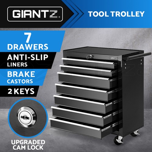 Giantz 7 Drawer Tool Box Cabinet Chest Trolley Toolbox Garage Storage Black
