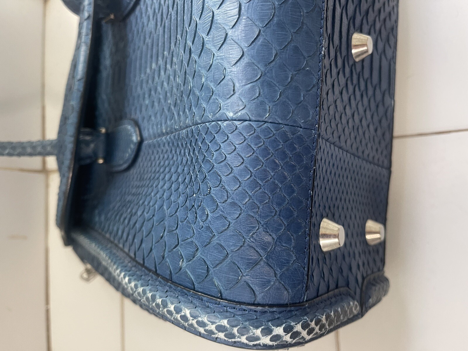 Alexander McQueen Navy Blue Python Leather Heroin… - image 3