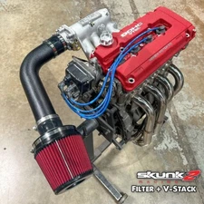 3" Intake W/ Skunk2 Filter & V Stack for Honda Acura B D H Series Wrinkle Black