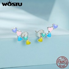 Wostu 925 Sterling Silver Colorful Love Ear Studs Earrings Party Gift Women