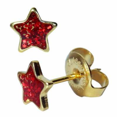 1 Paar Ohrringe Chirurgenstahl Ohrstecker vergoldet Stern rot Studex Sensitive