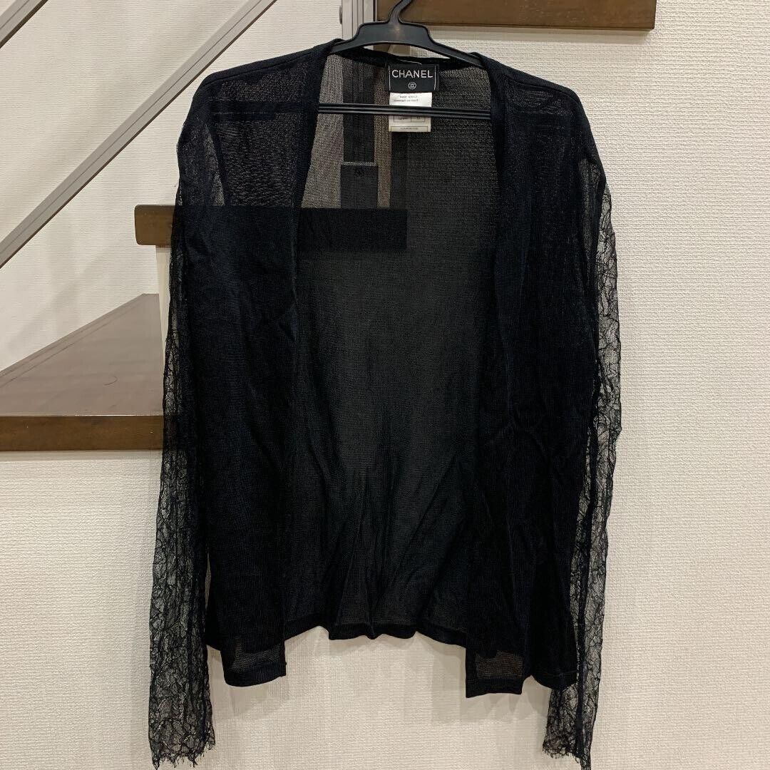 CHANEL Logo Lace Cardigan Jacket Size 38 Used Excellent++ CHANEL Logo Lace Cardigan Jacket Size 38 Used Excellent++