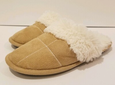 New Laura Ashley Womens Tan/White Slippers Size Large 8/9