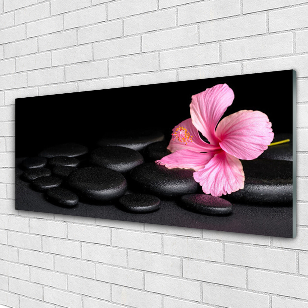 Tableau art pierres fleur impression sur verre acrylique mural 125x50cm