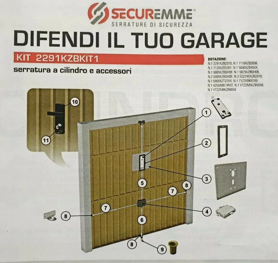 KIT SICUREZZA GARAGE SECUREMME 2291kzbkit predisposto per cilindro 25x10