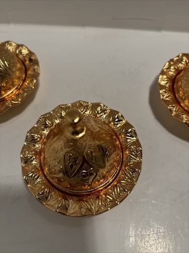 3 Gold Color Turkish Traditional Delight and Sugar Bowls,Candy Dish With Lids(E) - Picture 4 of 10