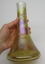 Vintage Robert Coleman RC iridescent glass vase hand blown yellow gold 8"