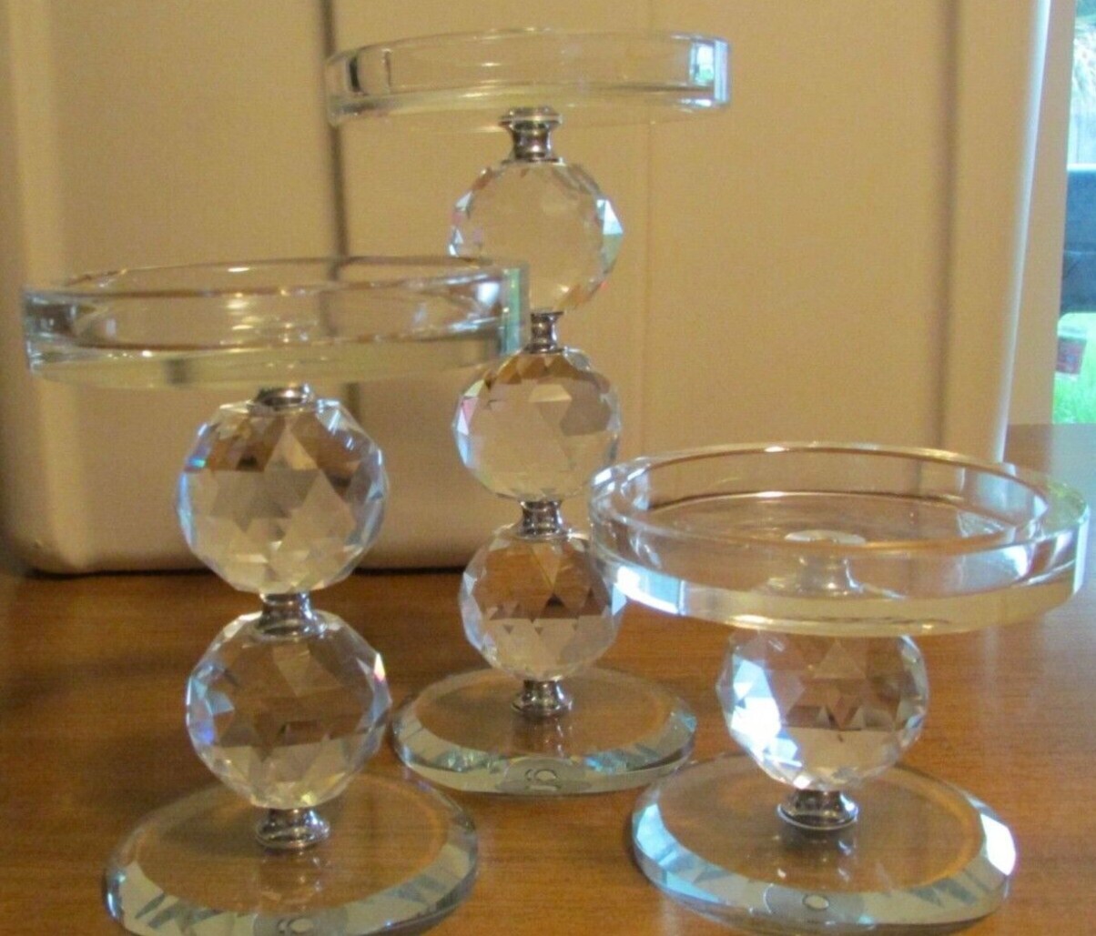SET OF 3 Beautiful Faceted Crystal Pedestals eBay