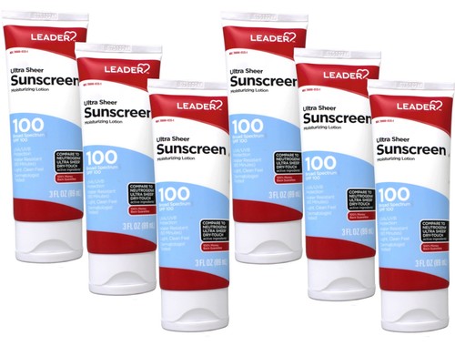 Leader Ultra Sheer Water Resistant SPF 100 Sunscreen Lotion, 3 oz - 6 Pack