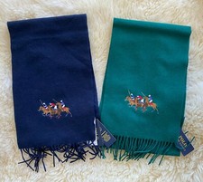Polo Ralph Lauren 100%Cashmere Triple Pony Scarf Green or Navy Best Holiday gifT
