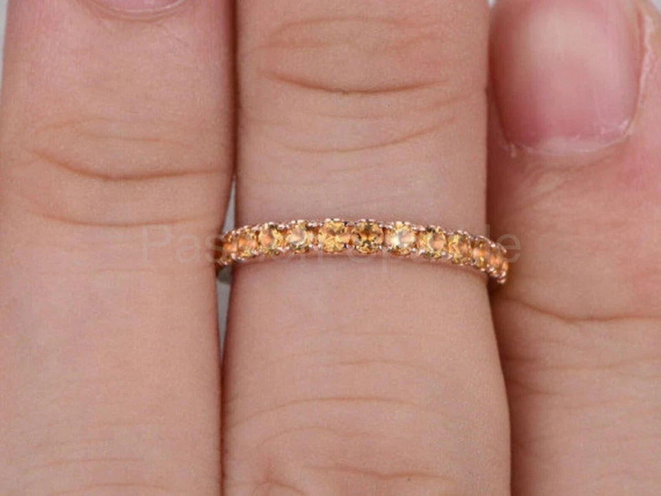 1ct Round Cut Natural Yellow Citrine Eternity Wedding Band 14K SOLID Rose Gold - Image 4 of 4