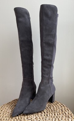 $900 STUART WEITZMAN LINSI Over The Knee OTK Boot, 5050 Slate Gray Suede, 7 M,