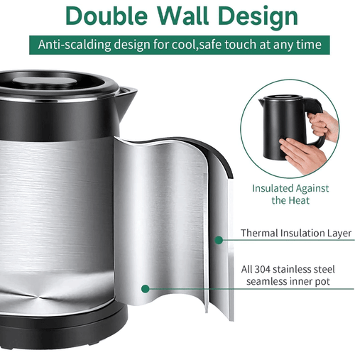 Electric Kettle Hot Water Kettle, Stainless Steel, 1.7L, Double Layer Insulated - Picture 4 of 14