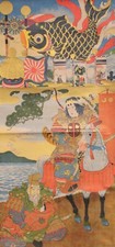 Antique Japanes Hanging scroll w/ "Musha-e (Warrior Picture)" Ukiyoe Meiji  k509
