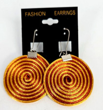 New Fashion Earrings Round Large Discs Swirl Dangle Drop Silver Tone Hook 2.75"