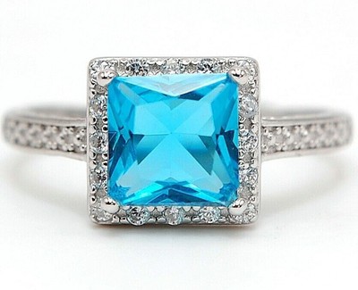 2CT Aquamarine & White Topaz 925 Sterling Silver Ring Jewelry Sz 8 UB4-7