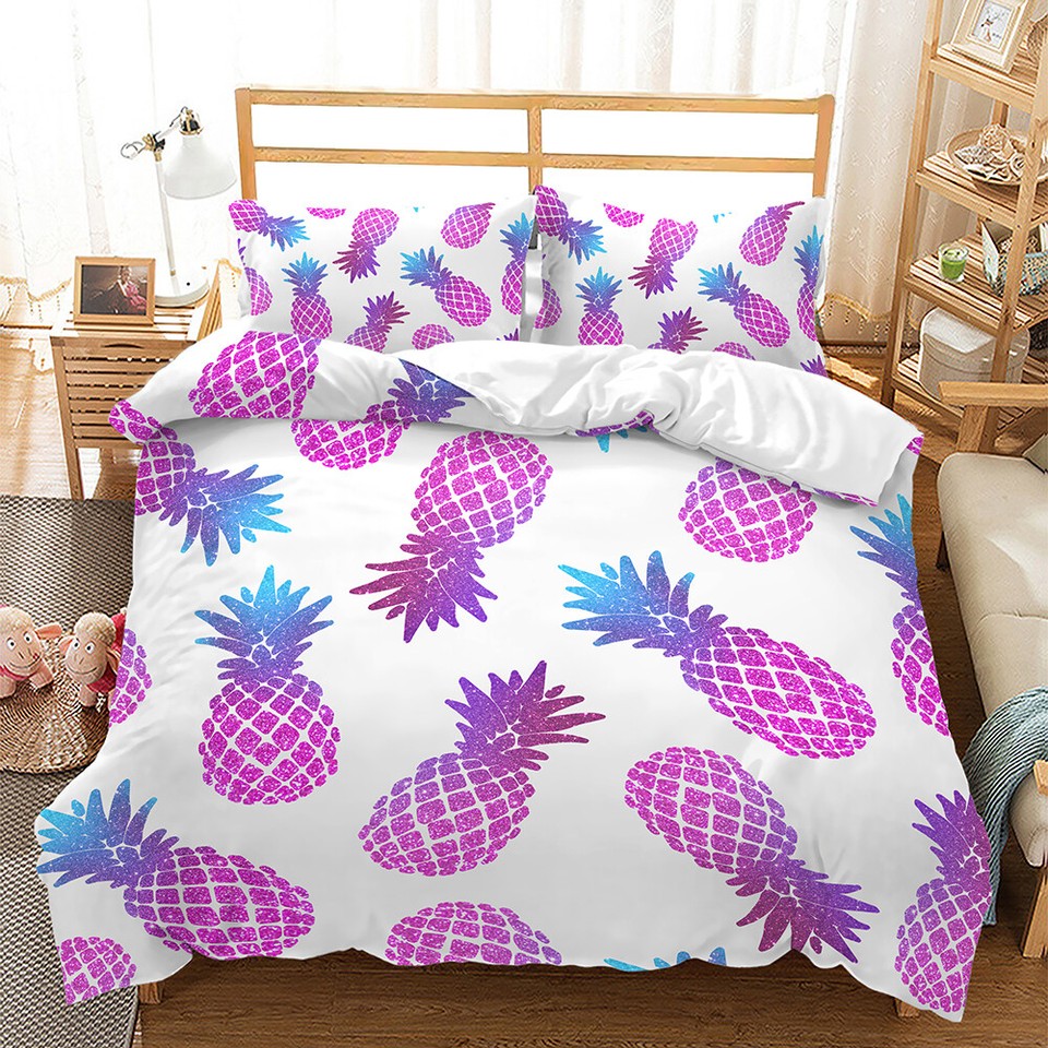 Tropical Leaves Pineapple Fruit Yellow Purple Blue Duvet Quilt Cover