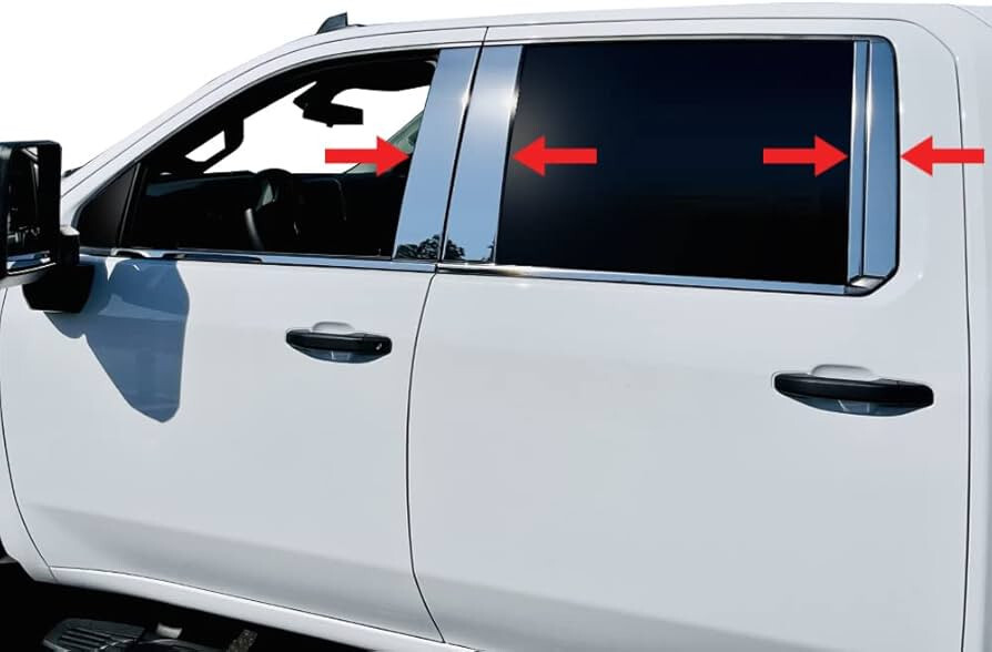 Kit De 4 Molduras Cromadas Para Pilares De Chevy/GMC Silverado 2500/HD 2020-2025 (doble Cabina)