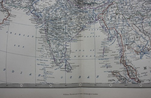 ASIEN, INDIEN, CHINA, JAPAN, KOREA, original antike Karte, Johnston, 1871 - Bild 3 von 5