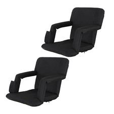 2 Pieces Bench Bleachers W/Padded Cushion Shoulder Straps Stadium Seat Black