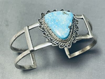 GORGEOUS VINTAGE NAVAJO PILOT MOUNTAIN TURQUOISE STERLING SILVER BRACELET