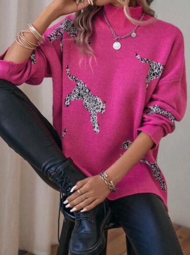 Mint Julep Boutique Pink Fuchsia Mock Neck Leopard