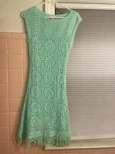 Lilly Pulitzer Turquoise Crochet Dress With Fringed Hem  X Small  EUC Lovely!