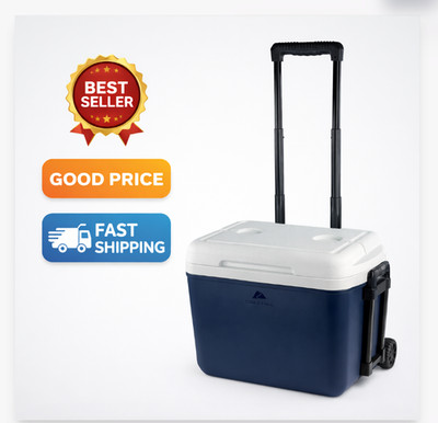 30qt Cooler Blue 42 Can Capacity Hard Sided Wheeled Ice Chest Travel