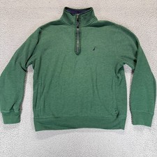 Nautica Green Mens L Preppy 1/4 Zip Mock Neck Pullover Ribbed Casual Sweatshirt