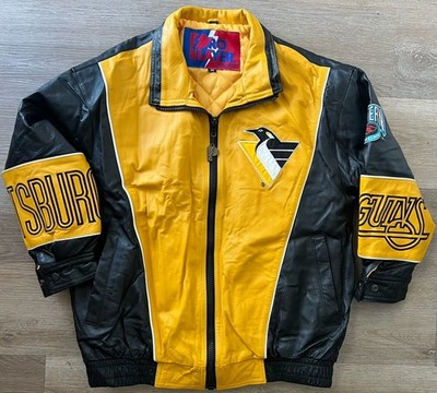 Vintage Pittsburgh Penguins Pro Player Leather Jacket Coat Size M Medium Mens