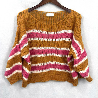 Vicolo Sweater Women M Striped Open Knit Mohair Blend Dolman Cottagecore Quiet