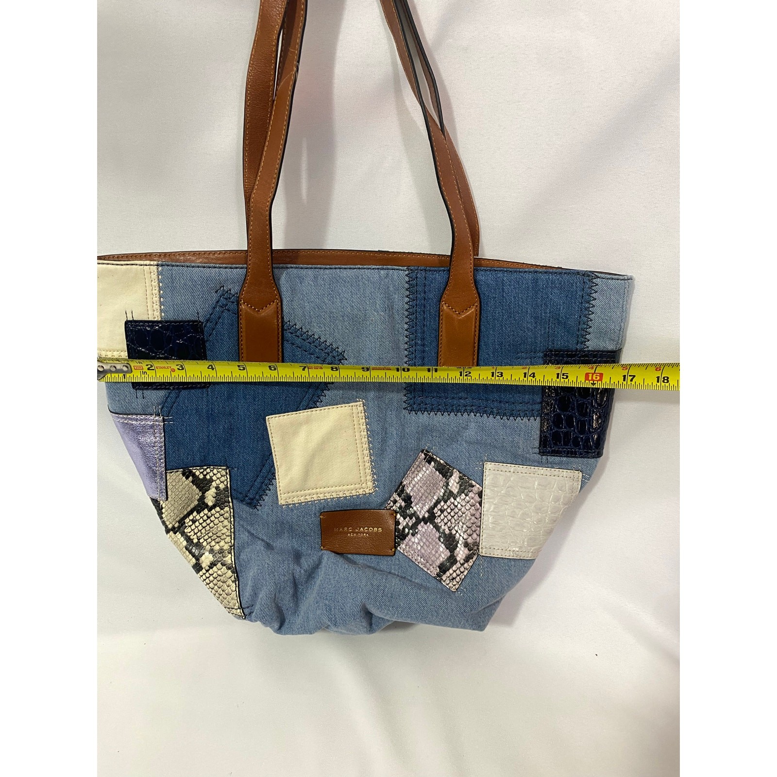MARC JACOBS Denim Patchwork Wingman Tote Bag MSRP $450 image 9