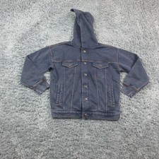 GAP Kids Jacket Youth Large 10 Blue Hooded Denim Look Button Sweatshirt NWT