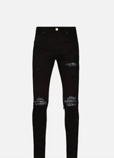 Amiri MX1  Skinny Black Bandana Slit Jeans 32 HTF