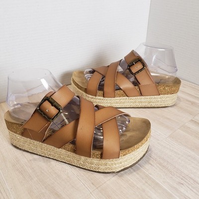 Blowfish Malibu Chevron Woven Cork Wedge Sandals Women s Size 8.5 Boho Summer