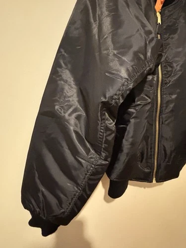 Rothco Men's MA-1 Reversible Bomber Jacket Black/Orange Full Zip Satin Nylon XL image 3