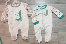 Baby Boy Sleepsuits Initial J  2 Pack Size 0-3 Months