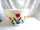 Vintage Anchor Hocking Fire King Tulips Milk Glass Mixing Bowl 9.5 Across Rim