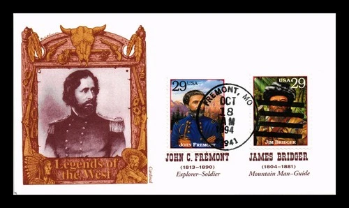US COVER JOHN FREMONT LEGENDS OF THE WEST FDC COMBO HAND CANCEL