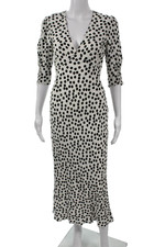 Rixo Womens Black Polka Dot V-Neck Sheath Dress 3/4 Sleeve Mid-Calf Size 2XS