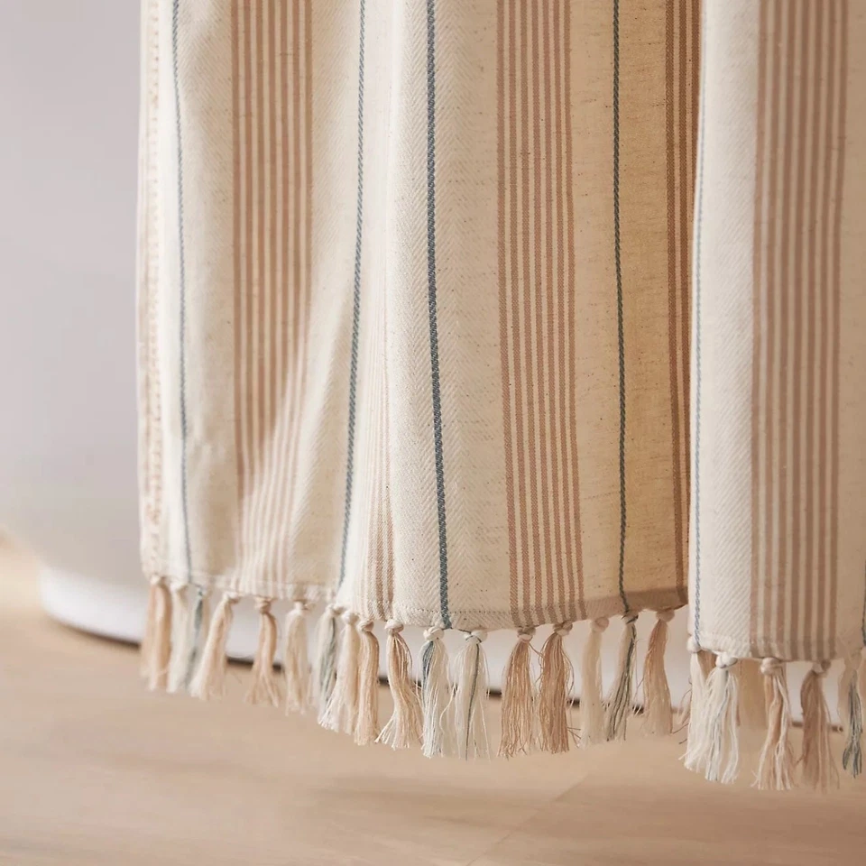 "Cortina de ducha Anthropologie Louie - dobladillo borla lino algodón 72"" - nueva con etiquetas" Foto 2 de 3