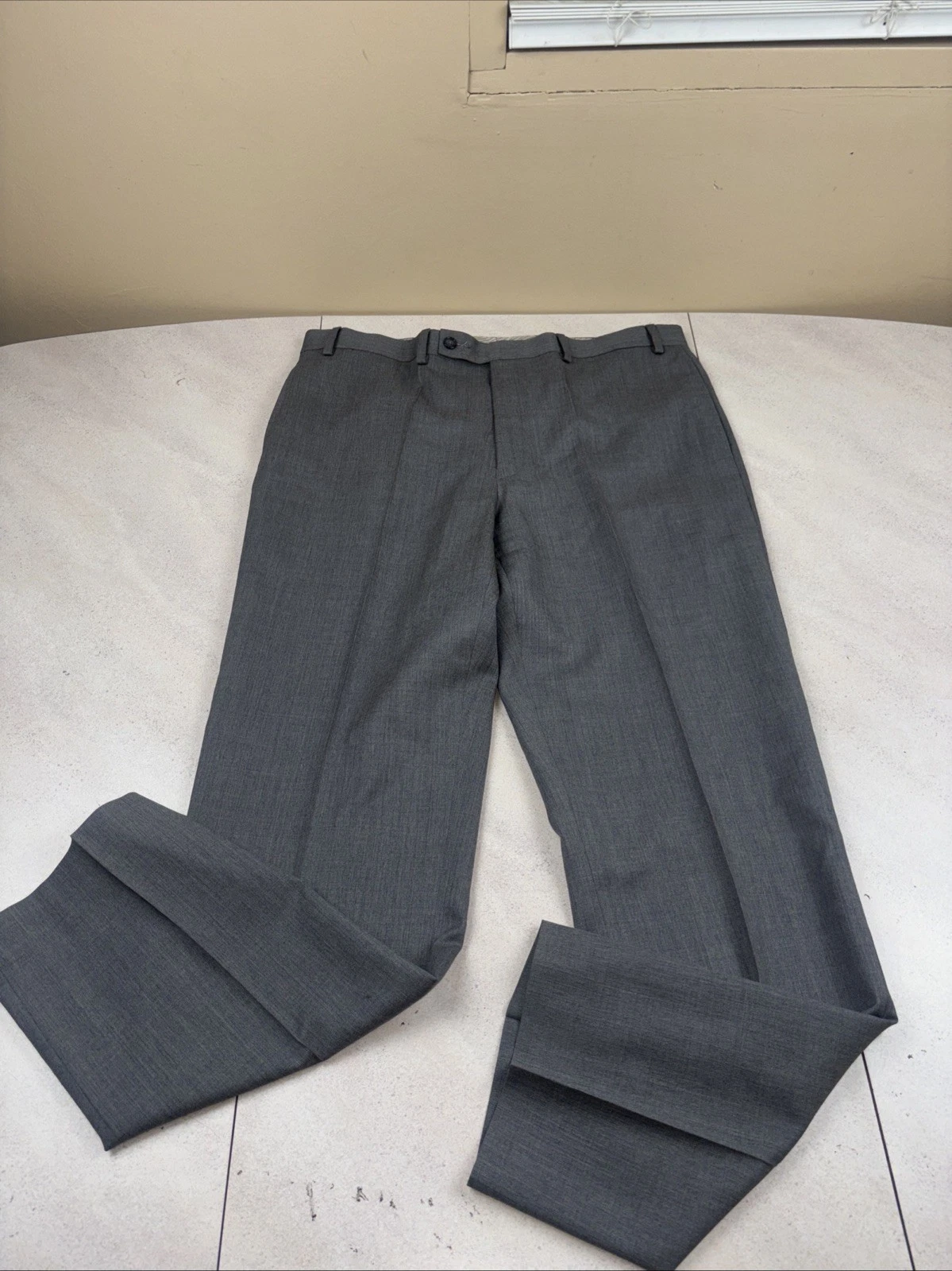 Lauren Ralph Wool Dress Pants Mens 36x32 Grey Comfort Flat Front Trouser USA