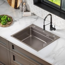 Large Deep Single Bowl Stainless Steel Kitchen Sinks Undermount Inset w/Drainer
