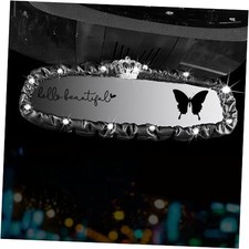 3 PCS Bling Bling Rearview Mirror Cover, Elastic PU Leather Auto Rear Black