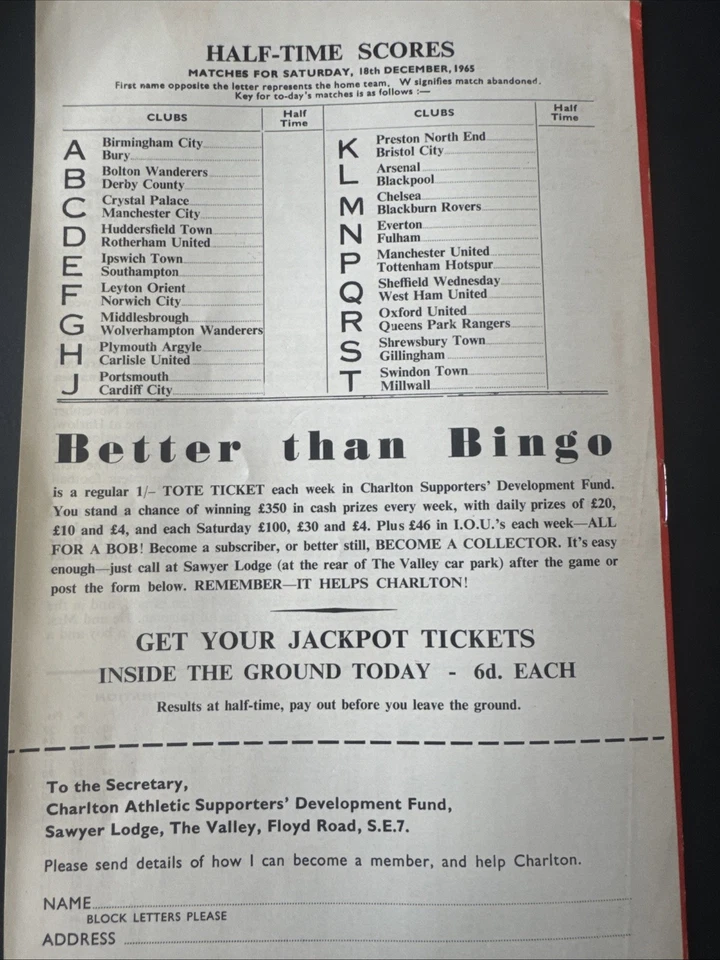 Charlton Athletic v Coventry City 18/12/1965 ( Division Two ) - Image 4 of 4