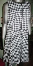 MICHAEL KORS BLACK AND WHITE HOUNDSTOOTH ZIP-FRONT A-LINE DRESS 16 MSRP $130.00