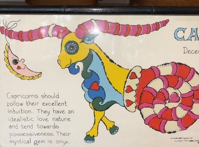 Vintage Capricorn Zodiac Horoscope Framed Art by Margot Johnson Vintage 1968 NY
