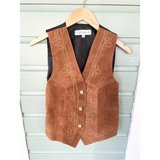 Vintage western brown leather vest cowgirl bohemian country fall size small