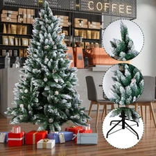 Artificial Snow Flocked Christmas Tree 4ft 5ft 6ft 7ft / Warm Lights Decorations